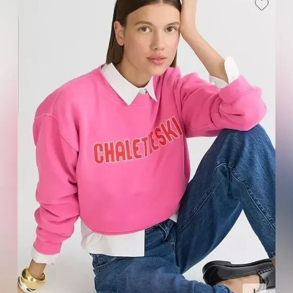 J Crew Heritage Fleece Chalet De Ski Graphic Sweatshirt